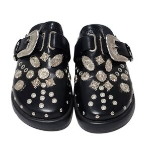 Y2K Stylish Black Platforn Clogs Emo Shoes with Silver Accents